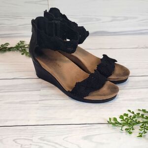 Lucky Brand Kayden Black Wedge Sandals Womens Size 7M